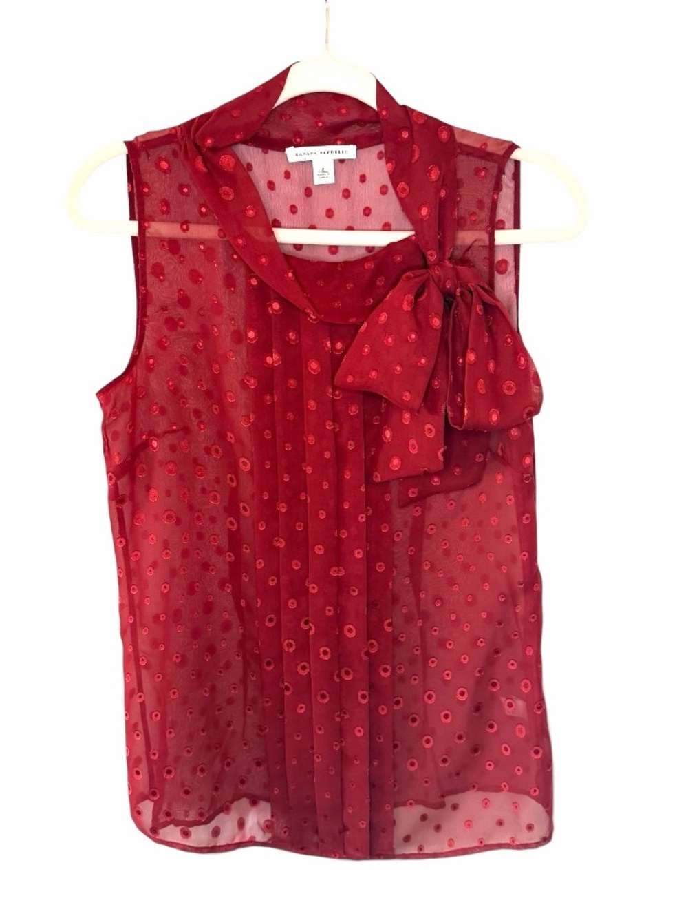 Banana Republic Red Polka Dotted Bow Sheer Top Size 8